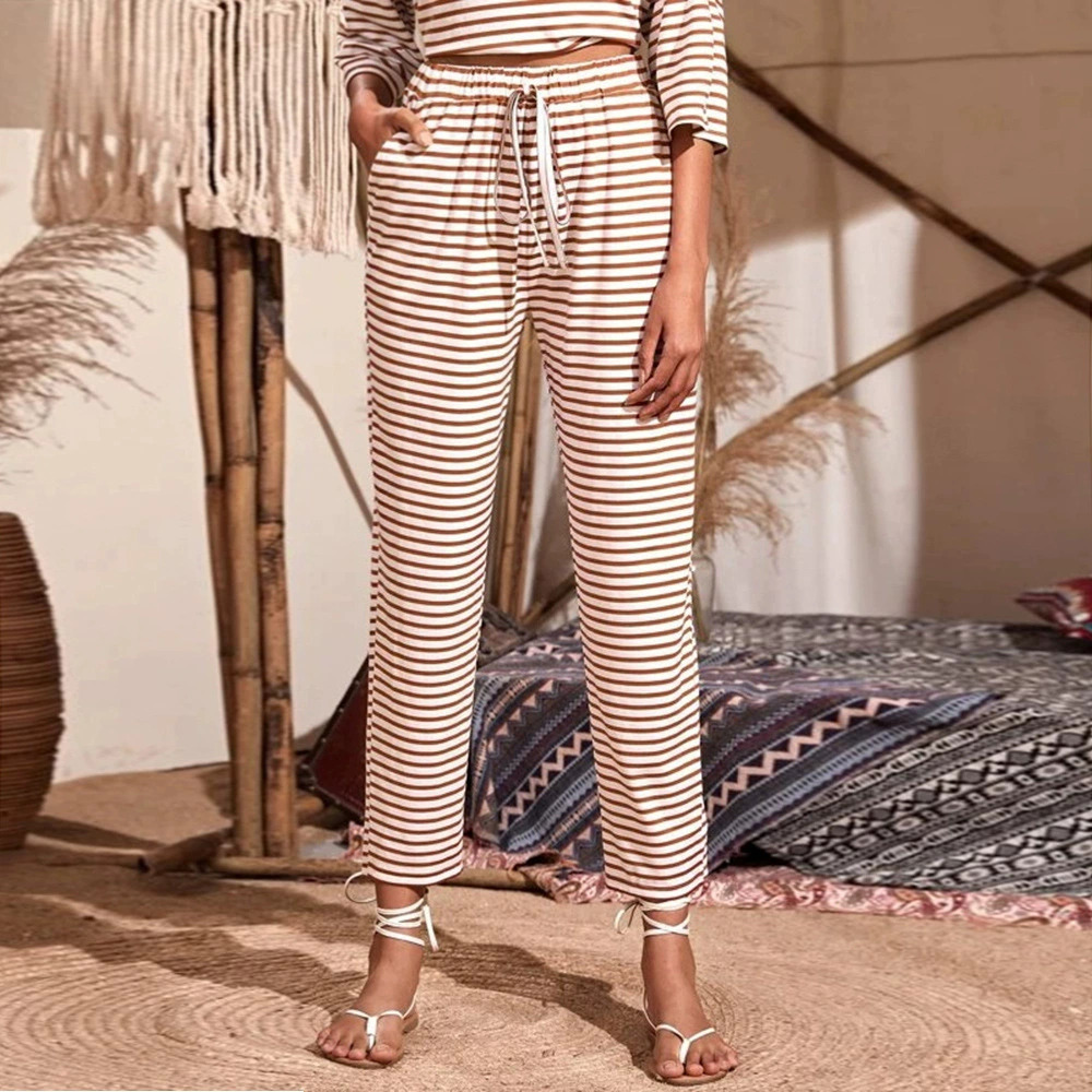 ZARA Trending Womens Striped Loose Straight Ankle Pants Loungewear